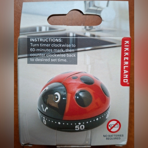 Kikkerland Mechanical Kitchen Timer Ladybug Red 60 Minute KT21-A - Picture 3 of 8